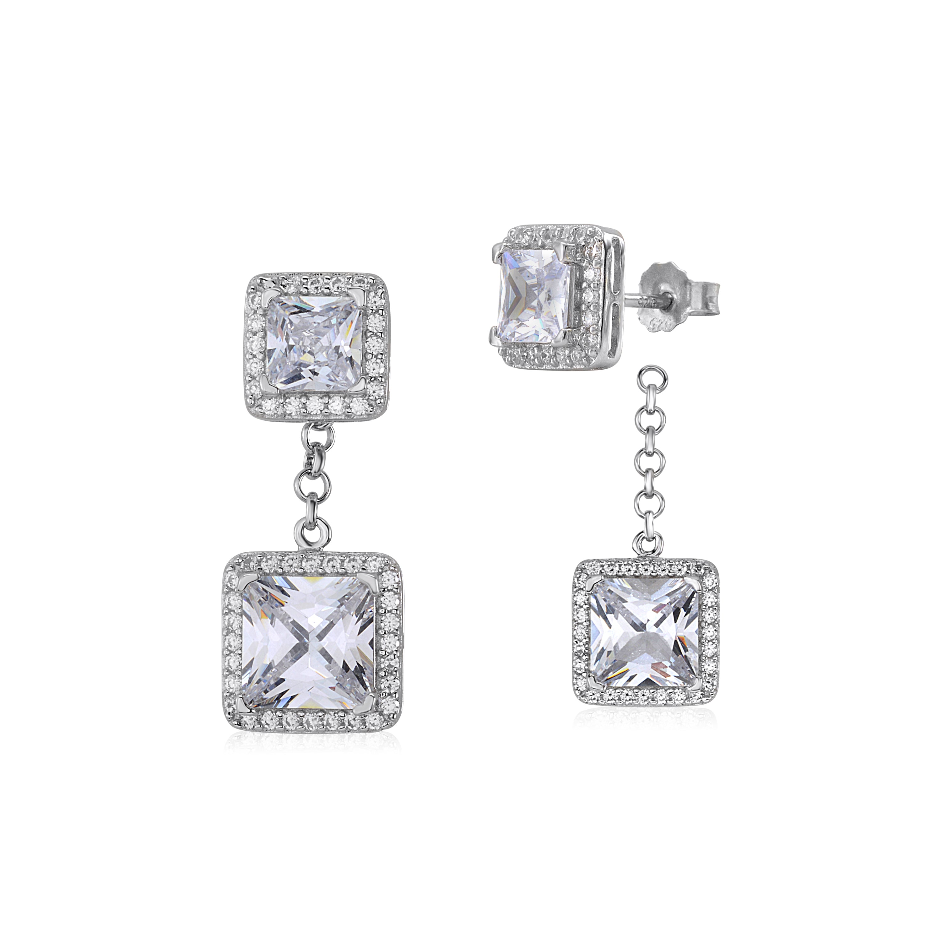 Silver Diamond Square hotsell Drop Earrings