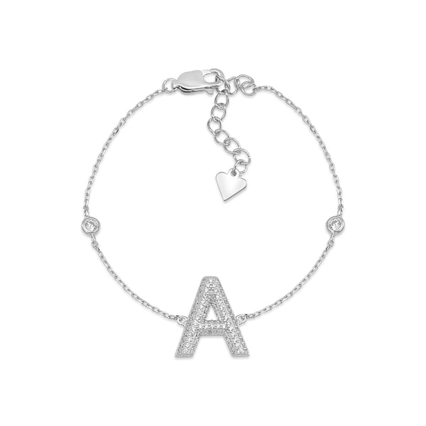 Letter H Bracelet in 14K White Gold, Medum (7 + 0.5 Extender)