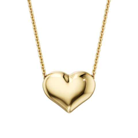 Floating Puff Heart Pendant Necklace 14K Yellow Gold on Box Chain Italy UNICORNJ 16"