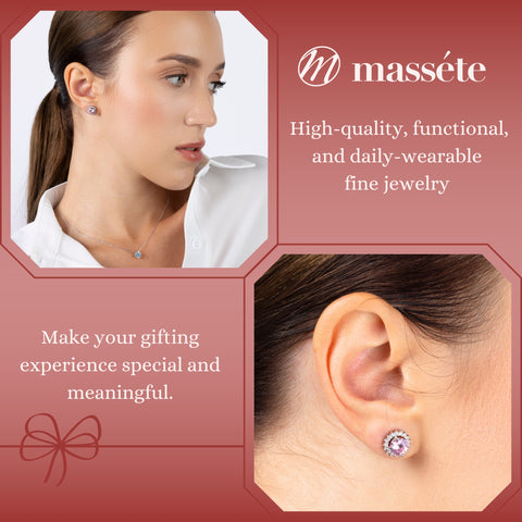 MASSETE Sterling Silver 925 Halo Stud Post Earrings with Removeable Jacket