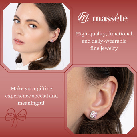 MASSETE Sterling Silver 925 Halo Stud Post Earrings with Removeable Jacket