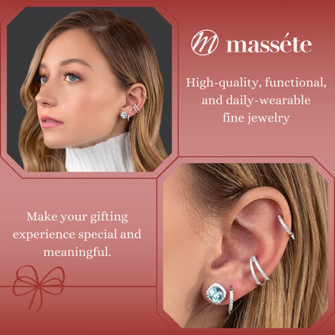 MASSETE Sterling Silver 925 Halo Stud Post Earrings with Removeable Jacket