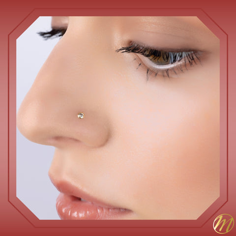 14k Solid Gold Nose Stud with Diamond CZ Small Micro Nose Bone Stud Flat Nose Ring One Piece Hypoallergenic 20 Gauge