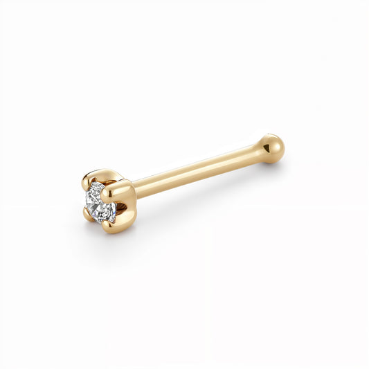 14k Yellow Gold Nose Stud with Simulated Diamond Brilliant CZ 20g - Hypoallergenic Threadless Body Piercing Jewelry