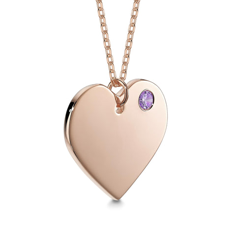 Sterling Silver 925 Rose Gold Plated Personalized Engraved Heart Necklace with Simulated Birthstone Custom Engravable Pendant for Women and Girls