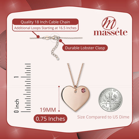 Sterling Silver 925 Rose Gold Plated Personalized Engraved Heart Necklace with Simulated Birthstone Custom Engravable Pendant for Women and Girls