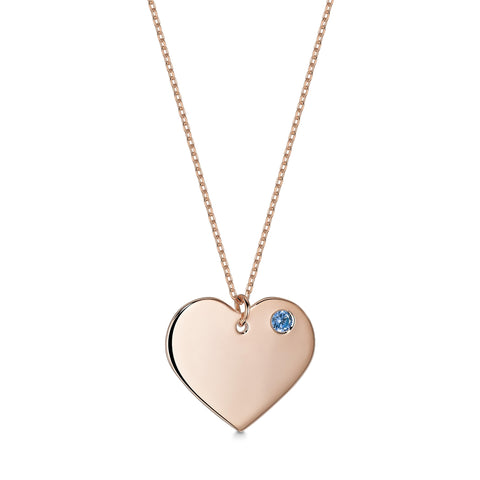 Sterling Silver 925 Rose Gold Plated Personalized Engraved Heart Necklace with Simulated Birthstone Custom Engravable Pendant for Women and Girls