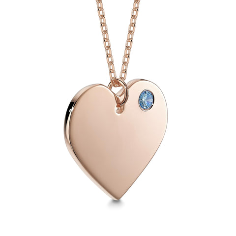 Sterling Silver 925 Rose Gold Plated Personalized Engraved Heart Necklace with Simulated Birthstone Custom Engravable Pendant for Women and Girls