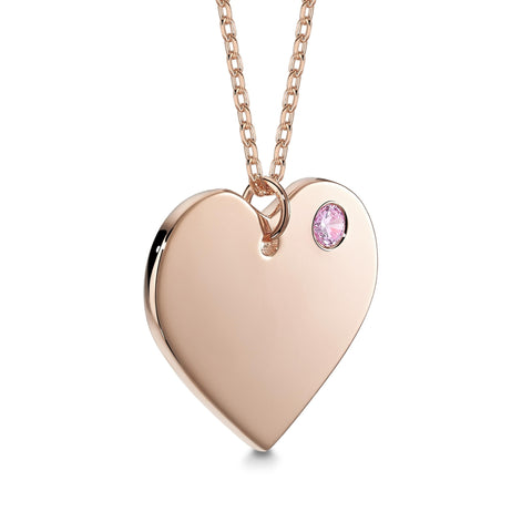 Sterling Silver 925 Rose Gold Plated Personalized Engraved Heart Necklace with Simulated Birthstone Custom Engravable Pendant for Women and Girls