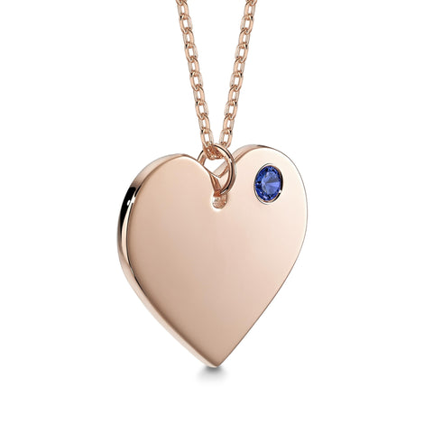 Sterling Silver 925 Rose Gold Plated Personalized Engraved Heart Necklace with Simulated Birthstone Custom Engravable Pendant for Women and Girls