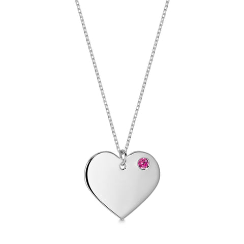 Sterling Silver 925 Personalized Engraved Heart Necklace with Simulated Birthstone Custom Engravable Pendant for Women and Girls