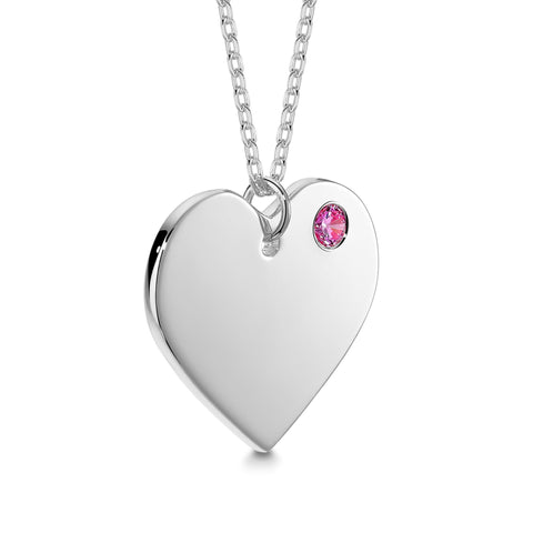 Sterling Silver 925 Personalized Engraved Heart Necklace with Simulated Birthstone Custom Engravable Pendant for Women and Girls