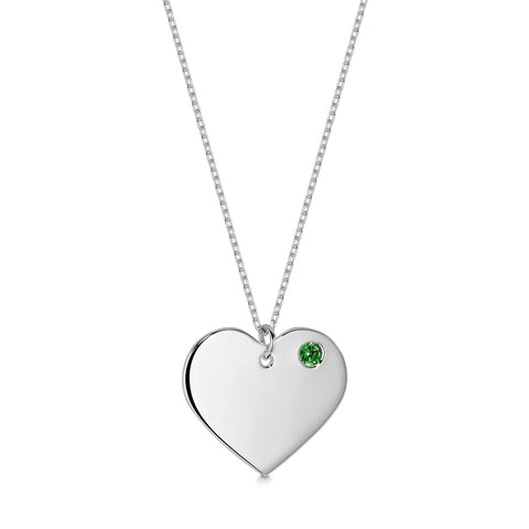 Sterling Silver 925 Personalized Engraved Heart Necklace with Simulated Birthstone Custom Engravable Pendant for Women and Girls