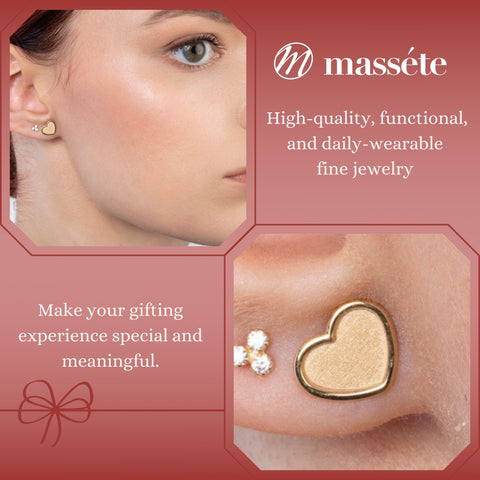 14k Yellow Gold Heart Stud Earrings Matte Finish, Covered Screwback Closure for Girls and Women