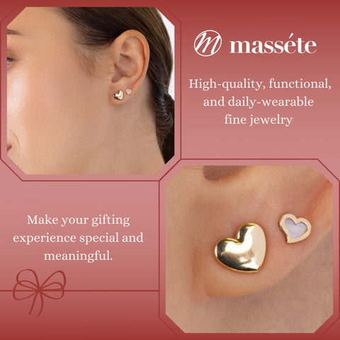 14k Yellow Gold Shiny Puff Heart Stud Earrings, Covered Screwback Closure for Girls and Women