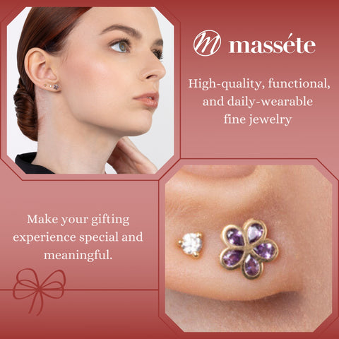 14k Yellow Gold Flower Stud Earrings with Simulated Pink Gemstone, Covered Screwback Closure for Girls and Women