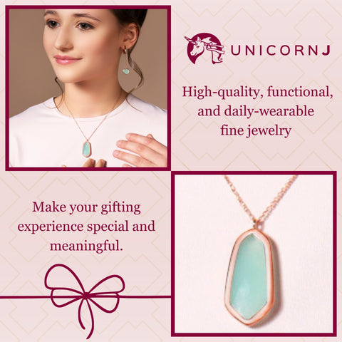 UNICORNJ Sterling Silver Rose Gold Plated Kite Shape Necklace Pendant with Synthetic Stone Italy 18"