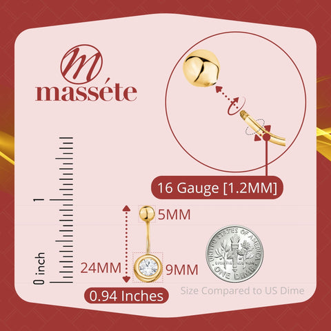 Measurement details of the 16 gauge yellow gold belly button ring