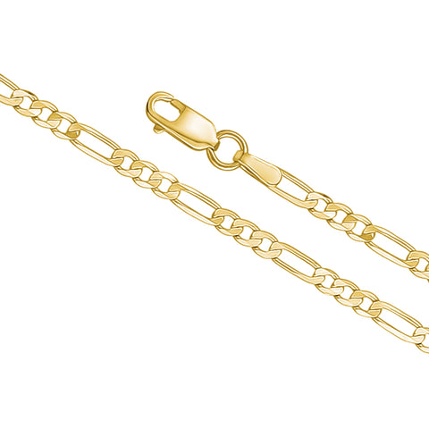 14K Solid Yellow Gold Figaro Link Chain 3+1 Necklace for Men and Women Made in Italy - Width 2.5mm Length 20"