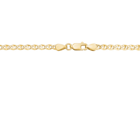 14K Solid Yellow Gold Flat Mariner Chain Necklace for Men and Women Made in Italy - Length 20in Width 3mm