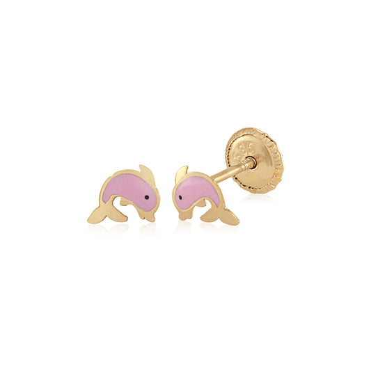 MASSETE 14k Yellow Gold Screwback Earrings Dolphin for Children