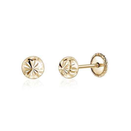 14k Yellow Gold Half Ball Earrings Fluted Flat Back Screwback 4mm 5mm