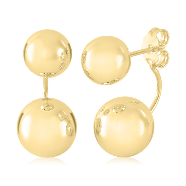 14K Yellow White and Rose Gold Double Ball Front Back Ear Jacket