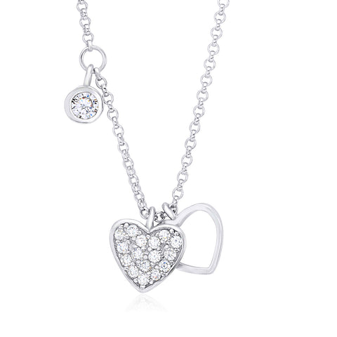 UNICORNJ Sterling Silver 925 Heart Charm Pendant Necklace with Pavé Cubic Zirconia on Rolo Chain