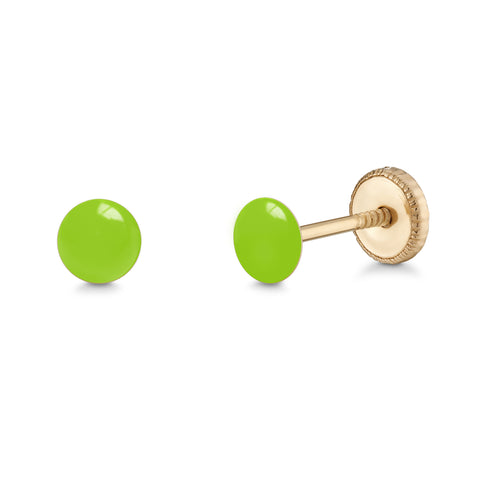 14k Gold Stud Earrings for Women and Girls Round Dot Hand Painted Enamel Colors 4mm Second Piercing Earrings Screwback