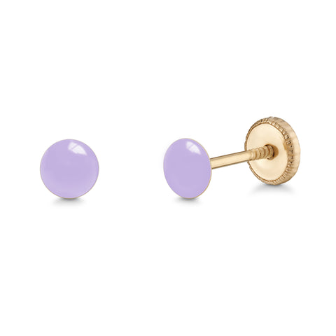 14k Gold Stud Earrings for Women and Girls Round Dot Hand Painted Enamel Colors 4mm Second Piercing Earrings Screwback