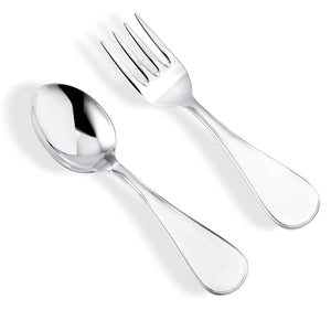 Sterling Silver Baby Spoon and Fork Set Personalized Engravable Keepsake Gift | Plain Modern Design